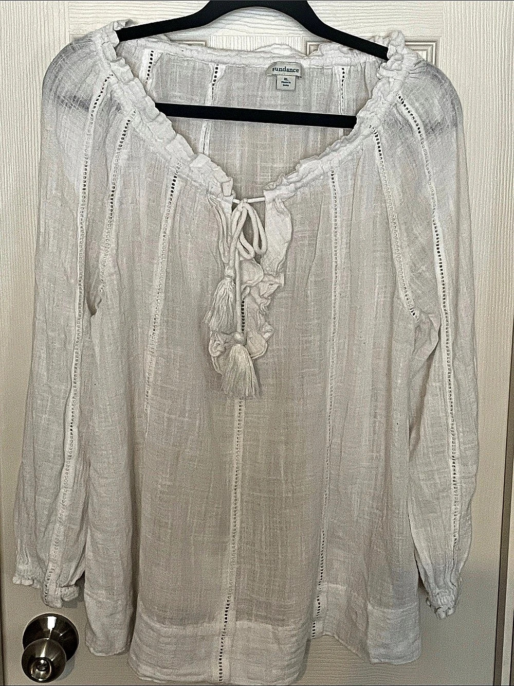 Sundance White Boho Blouse Size XL